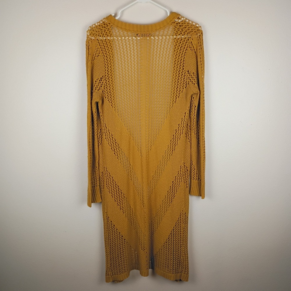 Serendipity by Victoria Mustard Yellow Open Knit Longline Cardigan Sweater Med - Picture 3 of 5